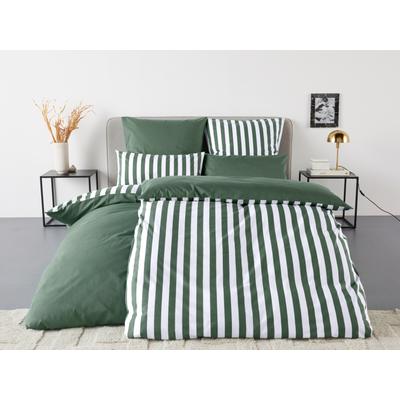 Wendebettwäsche ANDAS "Greta", grün, B/L: 155cm x 220cm, , Mako-Satin, B/L: 80cm x 80cm, Mako-Satin, Obermaterial: 100% Baumwolle, Bettwäsche, Bettwäsche mit Streifen in verschiedenen Qualitäten, ab 135x200 cm Image