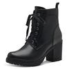 Schnürstiefelette MARCO TOZZI, Damen, Gr. 41, schwarz (schwarz kombiniert), Lederimitat, unifarben mit Farbeinsatz, modisch, Schuhe, Blockabsatz, Stiefelette, Schnürboots in veganer Verarbeitung