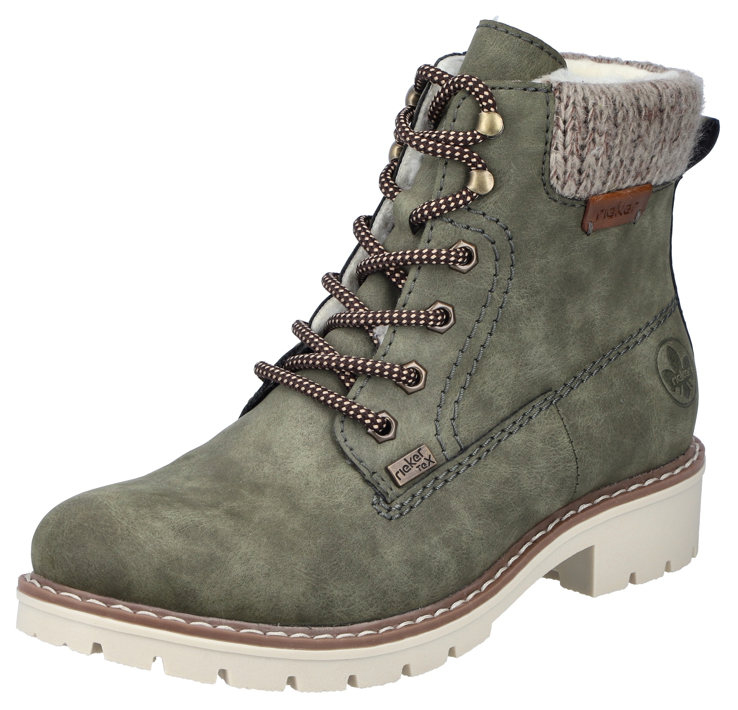 Winterstiefelette RIEKER, Damen, Gr. 36, grün (khaki), Lederimitat, Textil, Schuhe Winterstiefelette, Schnürstiefelette, TEX-Membran, 150 Jahre Rieker Jubiläumsartikel, Topseller