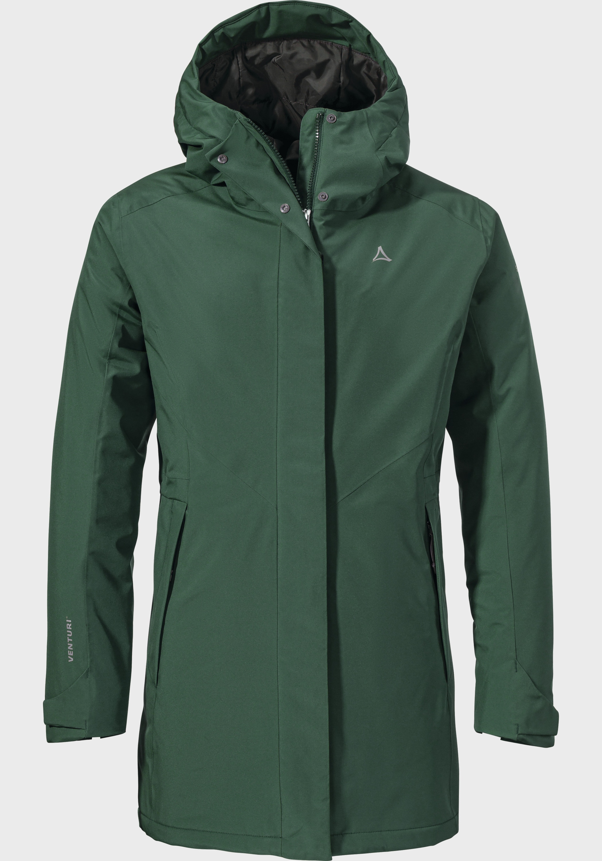Parka SCHÖFFEL "Hiking Parka Style Froda WMS", Damen, Gr. 38, grün (6965, grün), Oberstoff: Aussenseite: 100% Polyester; (Membran: Polyester); Futter: 100% Polyester; Wattierung: 100% Polyester, regular fit, hoch geschlossener Ausschnitt, Jacken Parka