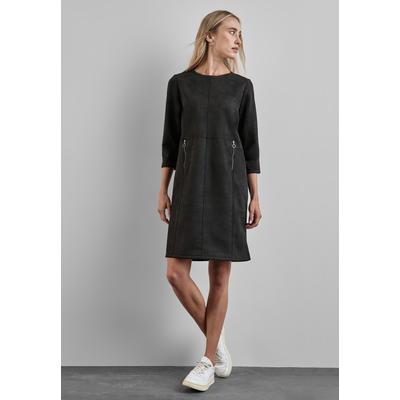 Shirtkleid STREET ONE, Damen, Gr. 38, EURO-Größen, schwarz, Stoff, 90% Polyester, 10% Elasthan, unifarben, casual, normal knielang, Rundhals, 3/4-Ärmel Bündchen, Kleider, mit Rundhalsausschnitt Image
