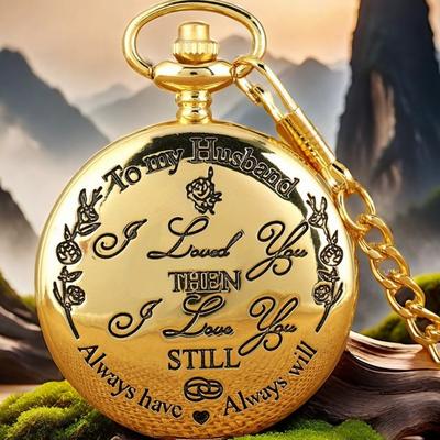 TEMU To My Husband Creative Lettering Quartz Pocket Watches Vintage Fob Chain Pocket Watch Best Gifts For Lover Husband