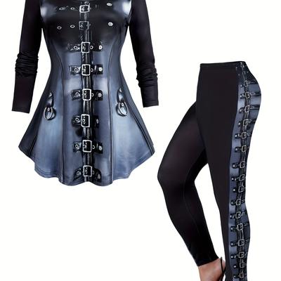 TEMU Targeted Development European And American Women's Hot Print Round Neck Long Sleeve Pants T-shirt Set Image