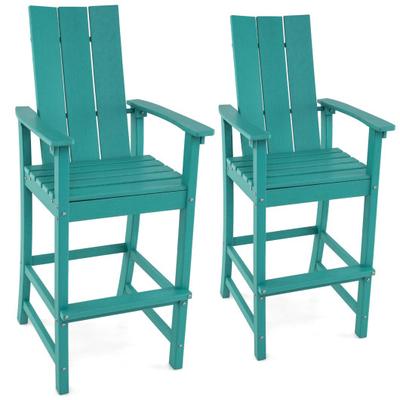 Costway Tall Adirondack Chair Outdoor Bar Stool with Ergonomic Backrest for Backyard-Turquoise