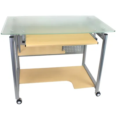 Mod. WHEEL Schreibtisch mit Rollen Computertisch Glasplatte von Yelloo Image