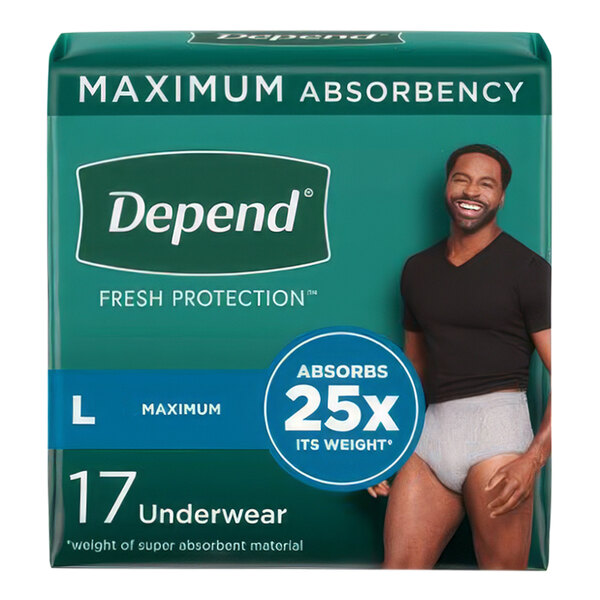 Depend Fresh Protection Men's Disposable Adult Underwear with Maximum Absorbency for Incontinence and Heavy Bladder Leaks - L - 34/Case
