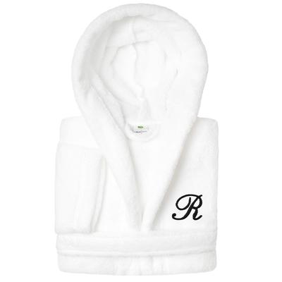 Sweet Kids 100% Polyester SUPER PLUSH Double Brushed Hooded Bathrobe with Black Script Monogram