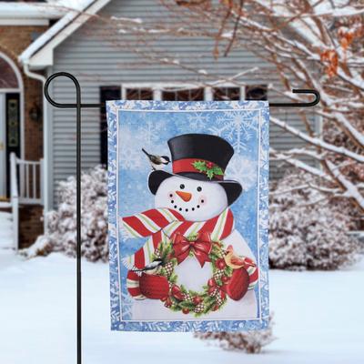 Snowman with Wreath Outdoor Christmas Garden Flag - 18" x 12.5"
