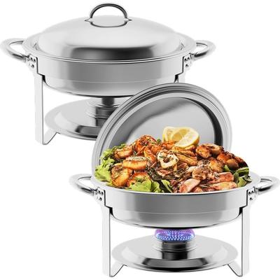 2 Packs Chafing Dish Buffet Set, Stainless Steel Round Chafing Dishes With Glass Lid & Lid Holder, Catering Food Warmers