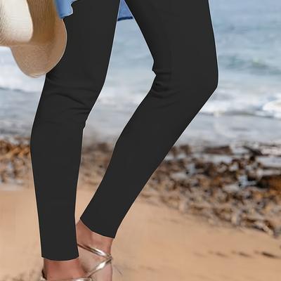 TEMU Plus Size Solid Color Skinny Leggings, Casual High Waist Stretchy Leggings, Women's Plus Size Clothing