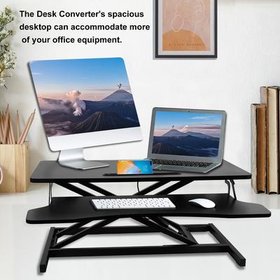 TEMU Height Adjustable Stand Up Desk Converter 32 Inch Quick Sit To Stand Tabletop Dual Monitor Riser Workstation, Black