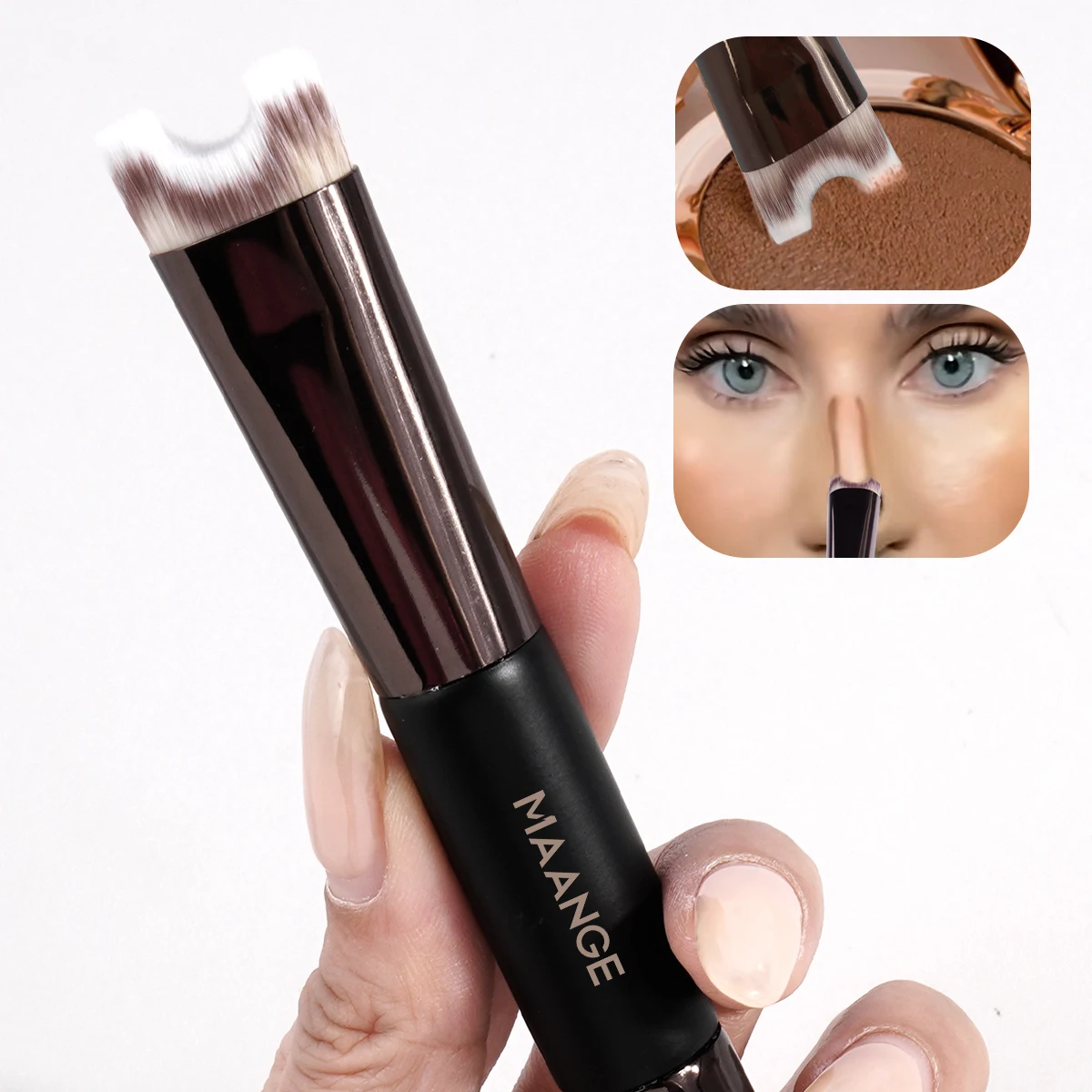 MAANGE U-förmiger Make-up-Pinsel mit Nasenkontur zum Modellieren und Definieren von Foundation-Highlighter-Pinseln mit doppeltem Kopf, Nasenschattenpinsel Image