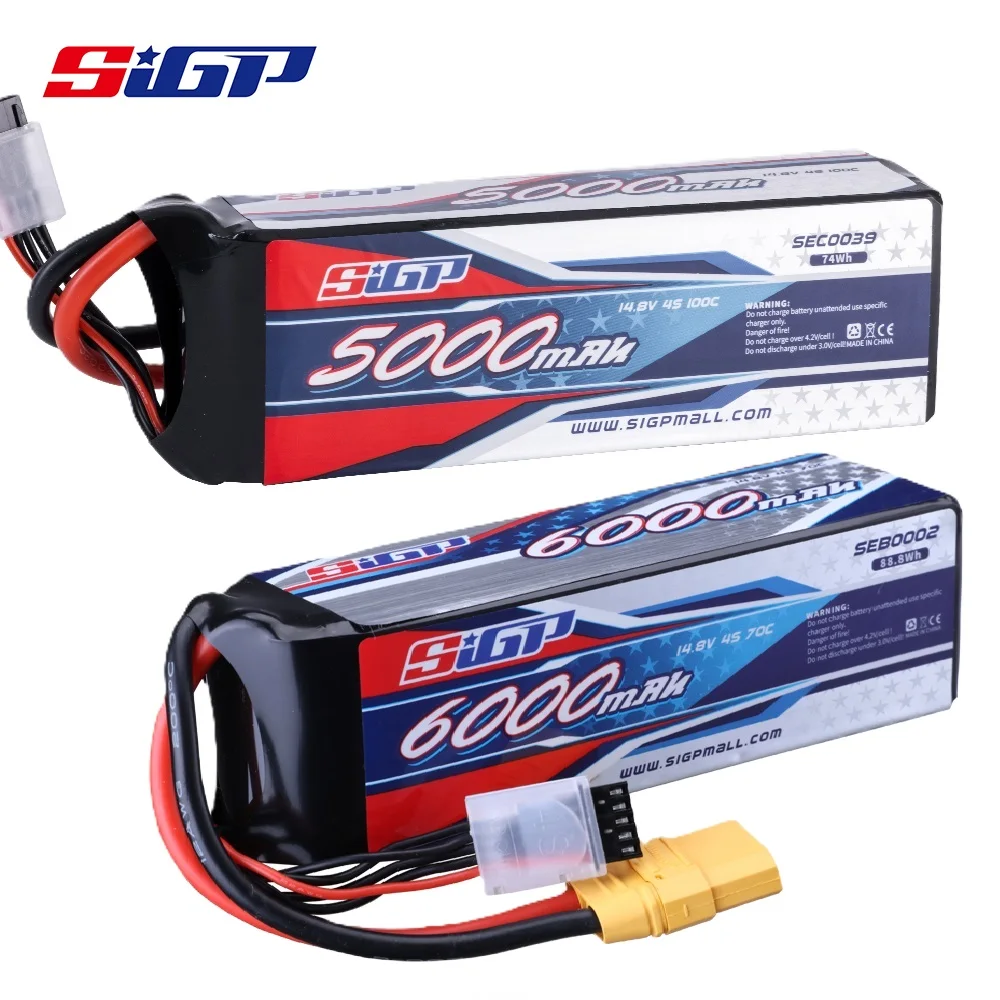 SIGP 4S Lipo-Akku 5000 mAh 6000 mAh für 14,8 V 70 C 100 C mit EC5 XT90 mit RC-Auto-Fahrzeugen, Flugzeug-Drohnen, FPV-Renn-Hobby