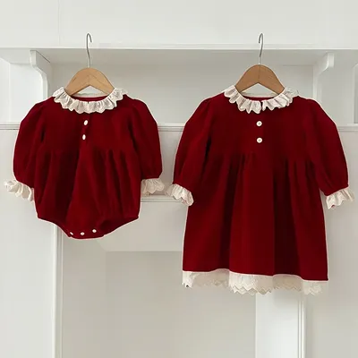 Weihnachten Kinder Party Kleid Schwestern Mädchen Prinzessin Kleid Herbst Spitze Lange Ärmeln Image