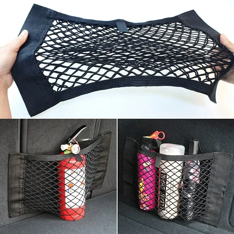 40x25cm/50x25cm Auto Zurück Hinten Stamm Organizer Net Mesh Sitz Elastische Schnur Magie aufkleber Universal Lagerung Tasche Tasche Image