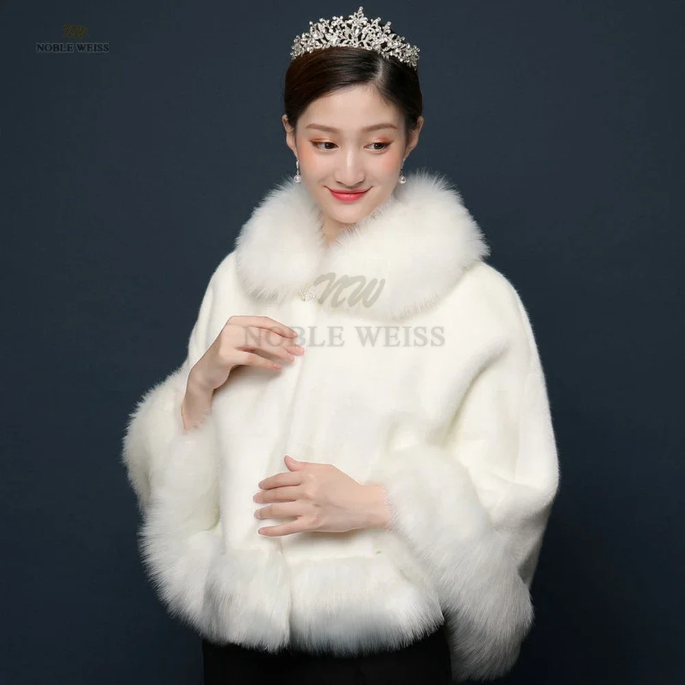 Faux Pelz Party Schal Winter Warme Braut Jacke Lose Hochzeit Mantel Lange Pelz Rand Hochzeit Braut Wrap Party Cape Angepasst Image
