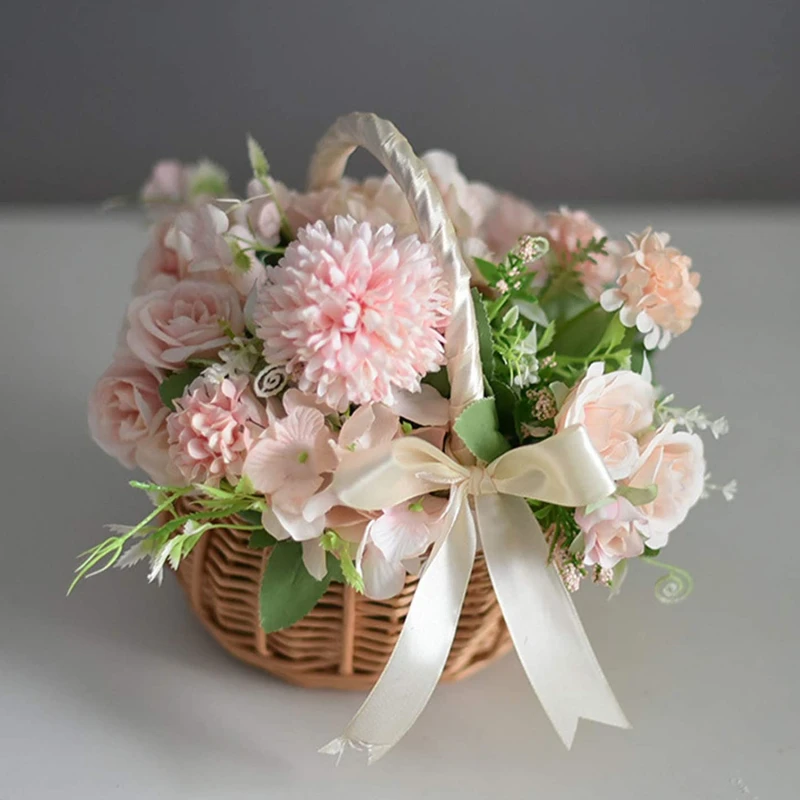 Handmade Storage Rack Woven Flower Baskets Rattan Storage Basket Flower Girl Hand Basket for Household Wedding Decoration