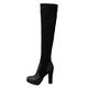 2023 New Long Tube Shoes Women's Elastic Frosted Water Platform High Heel Thick Heel Over Knee Boots European and Large Foreign Trade Boots Womens Over The Knee Boots Wedge (Black, 6)