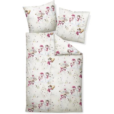 Bettwäsche JANINE "DAVOS65149 01", rot (rot blau), B/L: 155cm x 220cm, , Feinbiber, B/L: 80cm x 80cm, Feinbiber, Obermaterial: 100% Baumwolle, Bettwäsche, mit Reißverschluss Image