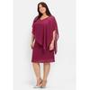 Cocktailkleid SHEEGO "Große Größen", Damen, Gr. 44, Normalgrößen, lila (himbeere), Obermaterial: 100% Polyester;Futter: 100% Polyester, unifarben, elegant, figurumspielend knieumspielend, V-Ausschnitt, Kurzarm, Kleider Partykleid, mit asymetrischem...
