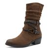 Cowboy Stiefelette MARCO TOZZI, Damen, Gr. 42, braun (dunkelbraun), Nubuklederimitat, used, klassisch, Schuhe Cowboyboots Cowboy-Stiefelette Stiefelette, Blockabsatz, Kurzstiefel, Westernstiefelette mit Flecht-Zierriemchen