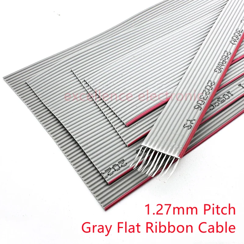 Cavo a nastro piatto grigio da 1/2/5/10 metri, 6/8/10/14/16/20/26/30/34/40/50/60 pin, passo 1,27 mm, filo 28 AWG per connettore FC IDC da 2,54 mm