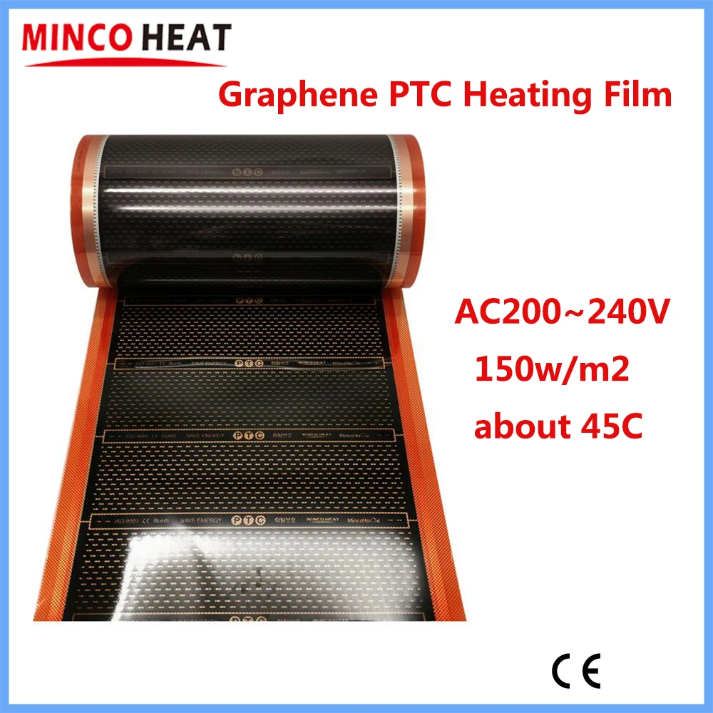 MINCO HEAT 150 W/m2 Graphen-PTC-Heizfolie Infrarot AC200 ~ 240 V ca. 45 °C Warme Fußbodenheizmatte Image