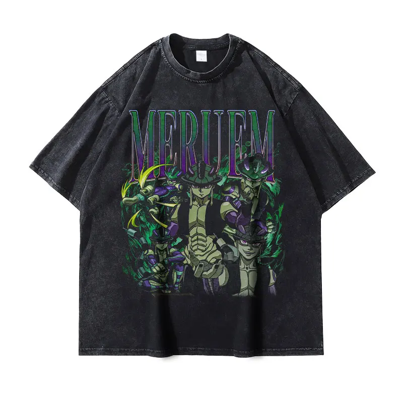 Meruem T-Shirts Vintage gewaschen Anime Hunter x Hunter T-Shirt übergroße Streetwear Manga Killua Kurapika Tops T-Shirts Männer 100% Baumwolle