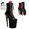 20cm Pole Dance Schuhe Plattform sexy Frauen Stripper Stiefeletten 8 Zoll High Heels Gothic Fetisch Königin schwarz Schnürung rot Stiletto