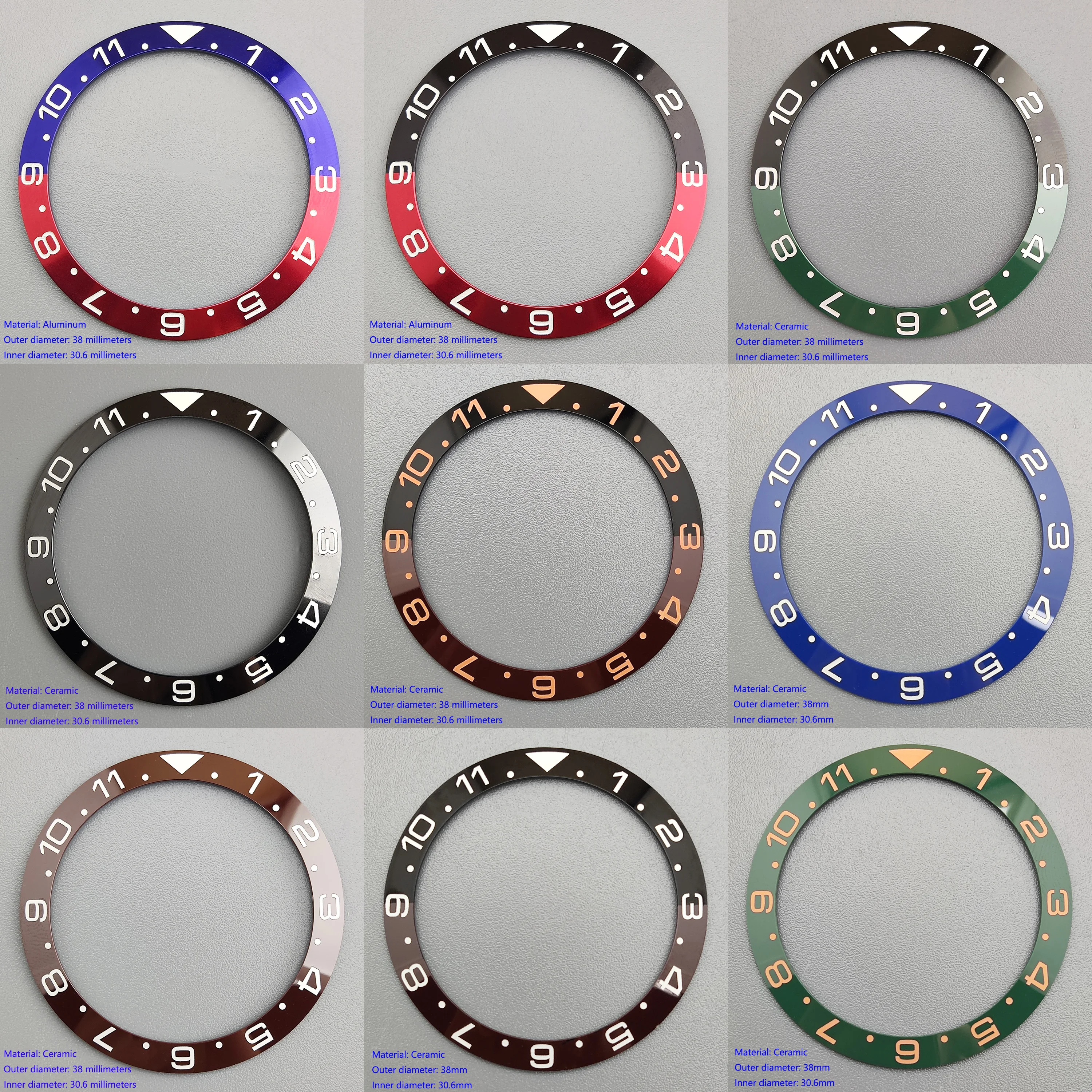 Gmt Lünette 38mm * 30,6mm Keramik/Aluminium Neigung gmt Lünette geeignet für 40mm Gehäuse Inlay Uhr Zubehör rot blau Lünette schwarz blau Image