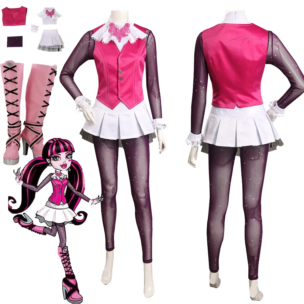 Draculaura Cosplay Kostüm Weste Rock Stiefel Schuhe High School Outfits Frauen Kleidung Halloween Karneval Party Disguise Anzug Image