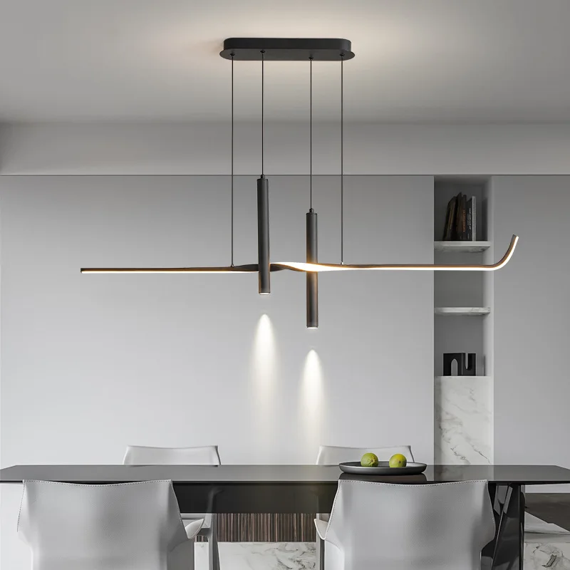 Moderne kreative lange Streifen Esszimmer Kronleuchter Minimalismus Esstisch Bar LED Pendel leuchten Linien Spot Lampe Glanz Leuchten