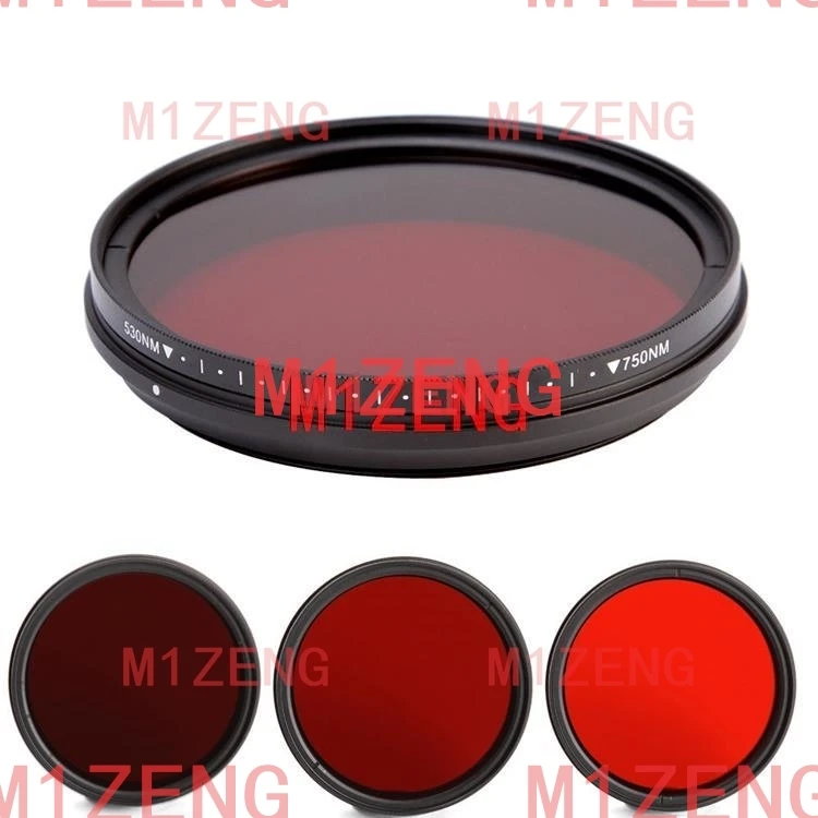 Variabler IR 530/590/630/680/720/750 nm Infrarot-Infrarot-Röntgenobjektivfilter für 46 49 52 55 58 62 67 72 77 82 mm DSLR-Kamera Image