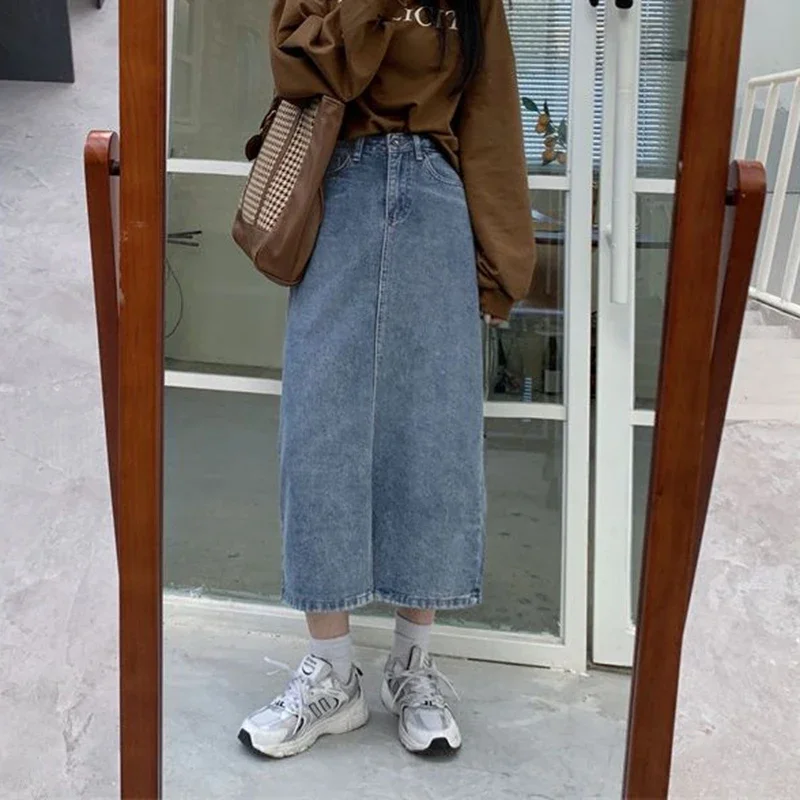 2024 Frauen hohe Taille wilde Schlitz Röcke Jeans Mädchen Vintage y2k Kleidung Jeans kleid weibliche Harajuku blau Streetwear eine Linie Röcke