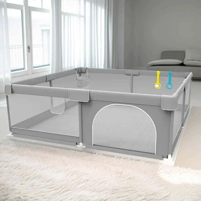 IMBABY Baby-Spielplatz, 150 x 180 cm, Baby-Laufstall, graue Kinderzaunbox mit Schutzwinkel, Spiel-Laufstall für Kinderaktivitäten Image
