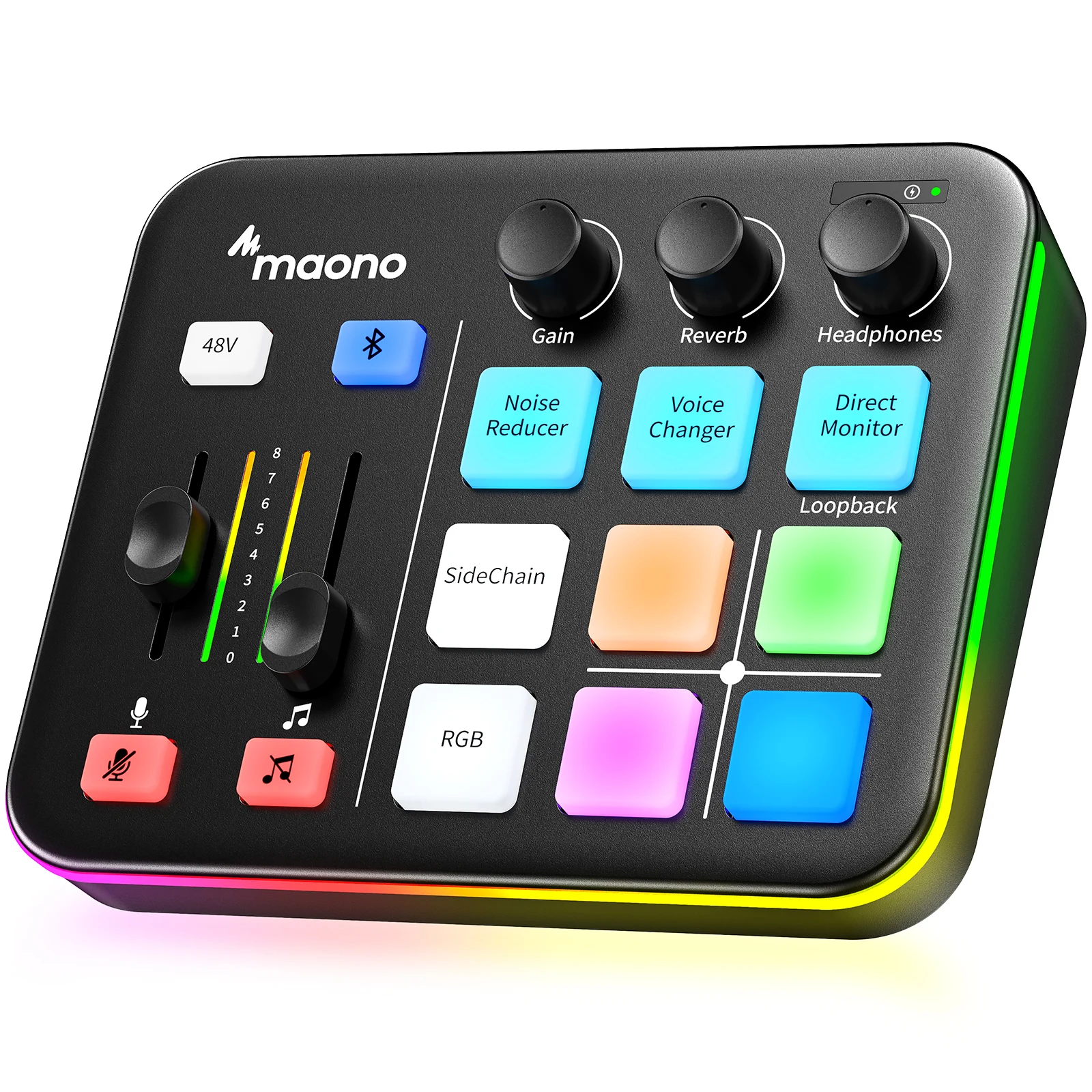 Maono G1 Neo Gaming Audio Mixer, benutzer definierte Soundeffekte RGB Streaming mit XLR Mikrofon Audio Interface, für Game Voice,Podcast MaonoCaster G1 NEO Image