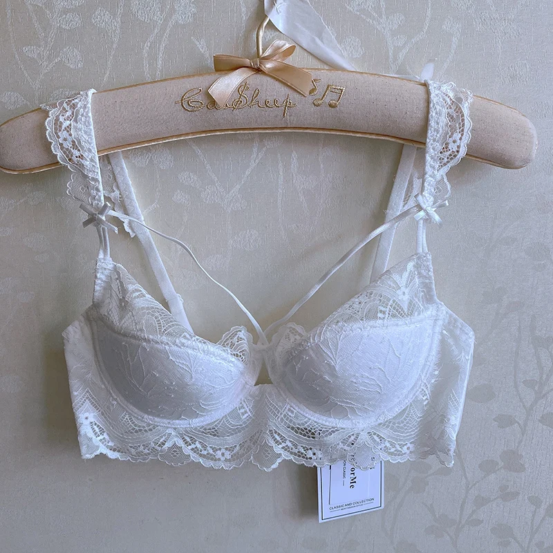 Wriufred Spitze ultra-dünne große brüste bh mit höschen sexy push-up dessous anti-schlaffe versammelt unterwäsche set Image