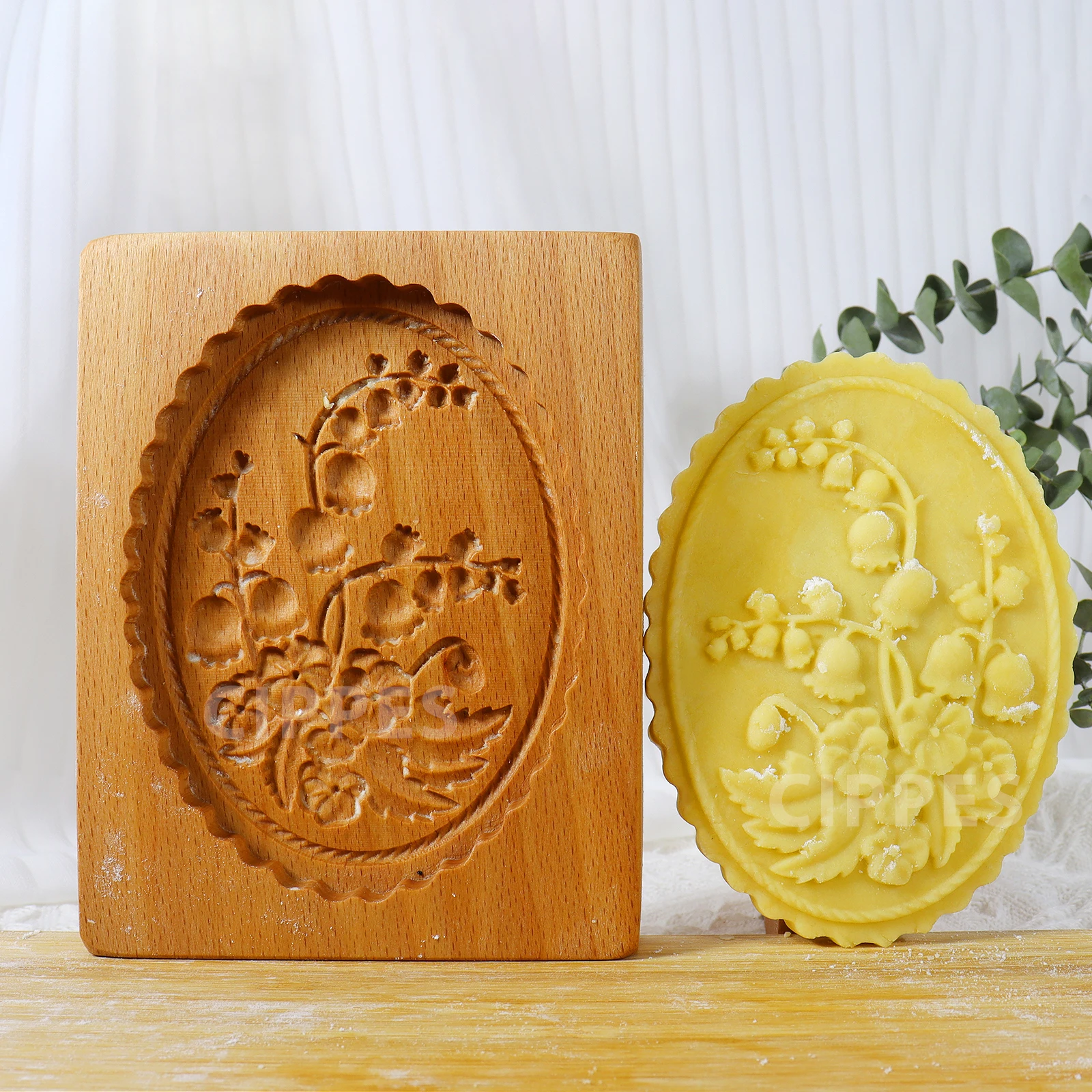 Holz plätzchen formen mit Maiglöckchen muster, 3d diy geschnitzte geprägte Aus stech formen zum Backen, Fondant kuchen keks Image