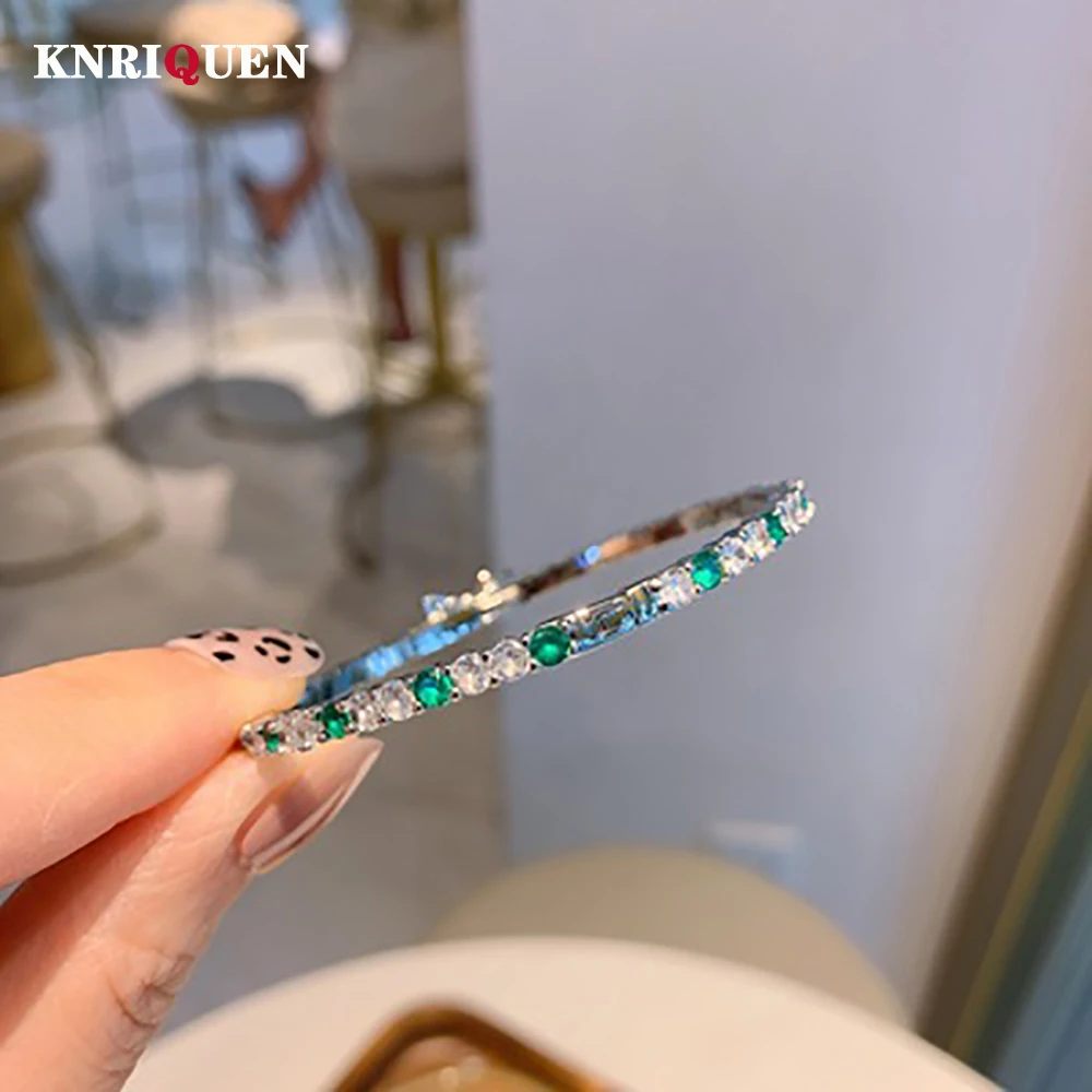 2021 Trend Hochzeit Armreifen für Frauen Luxus Smaragd Edelstein Hohe Carbon Diamant Armband Partei Edlen Schmuck Zubehör 16-17cm Image