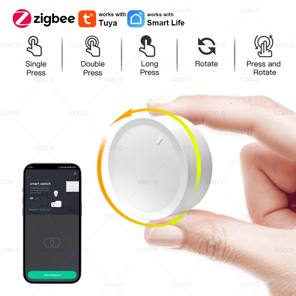 Neue Tuya ZigBee Smart Knob Schalter DIY Drahtlose Szene Taste Drehbare Dimmer Schalter Haushaltsgeräte Automatisierung Verknüpfung Remoter Image