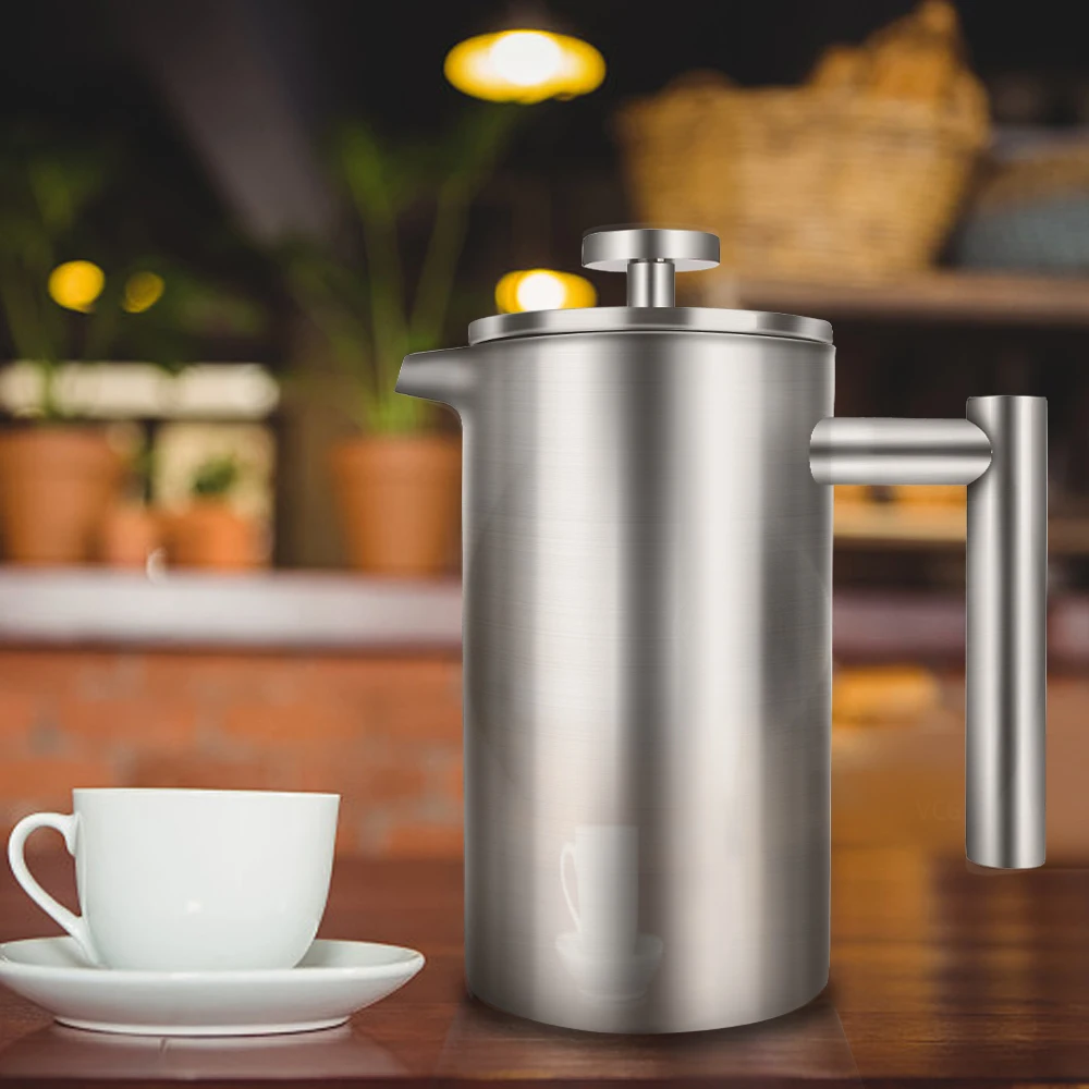 Edelstahl Tee Maker Topf Große Kapazität Französisch Presse Kaffeemaschine Espresso Kaffeemaschine Doppel Wand Kaffee Perkolator Topf