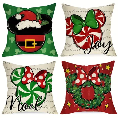 4er-Set mit traditionellen dekorativen Weihnachtskissenbezügen aus Leinenmischung und Reißverschluss für mehrere Räume Image