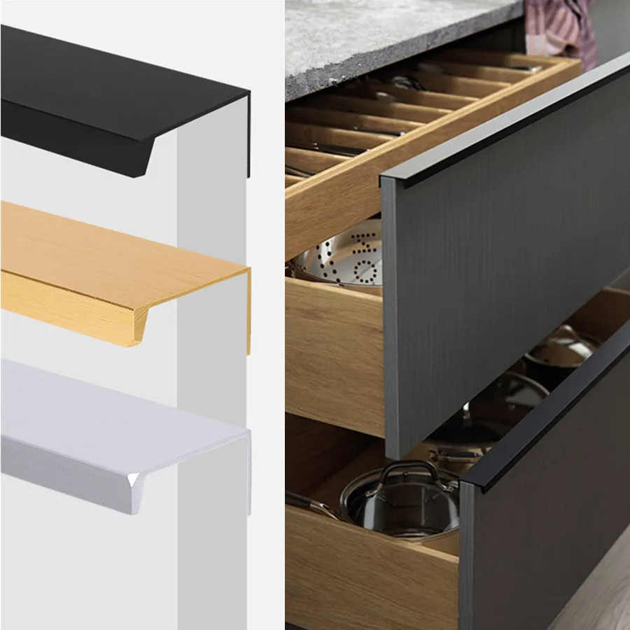 Schrank zieht Schublade versteckt schwarz silber orange gold versteckte Aluminium legierung Griffe Stahl Küchen schrank Möbel Hardware