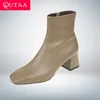 QUTAA 2020 Neue Herbst Winter Echtem Leder Retro Karree Zipper Ankle Stiefel Platz Ferse Alle Spiel Frauen Schuhe Größe 34-40