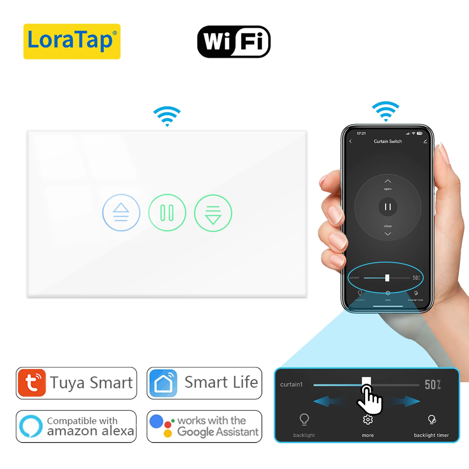 LoraTap Tuya Smart Vorhang Schalter Prozent Fernbedienung Google Assistent Alexa Home Automation Image