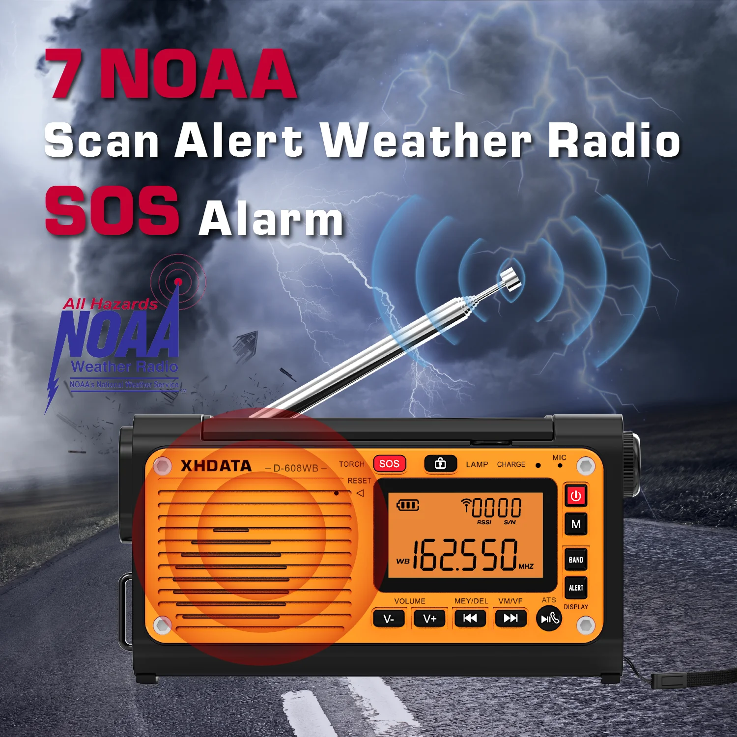 XHDATA D-608WB Notfall-Wetterradio mit Kurbel, FM/AM/SW/NOAA-Alarm, tragbares Radio mit Telefonladegerät, Bluetooth, batteriebetrieben Image