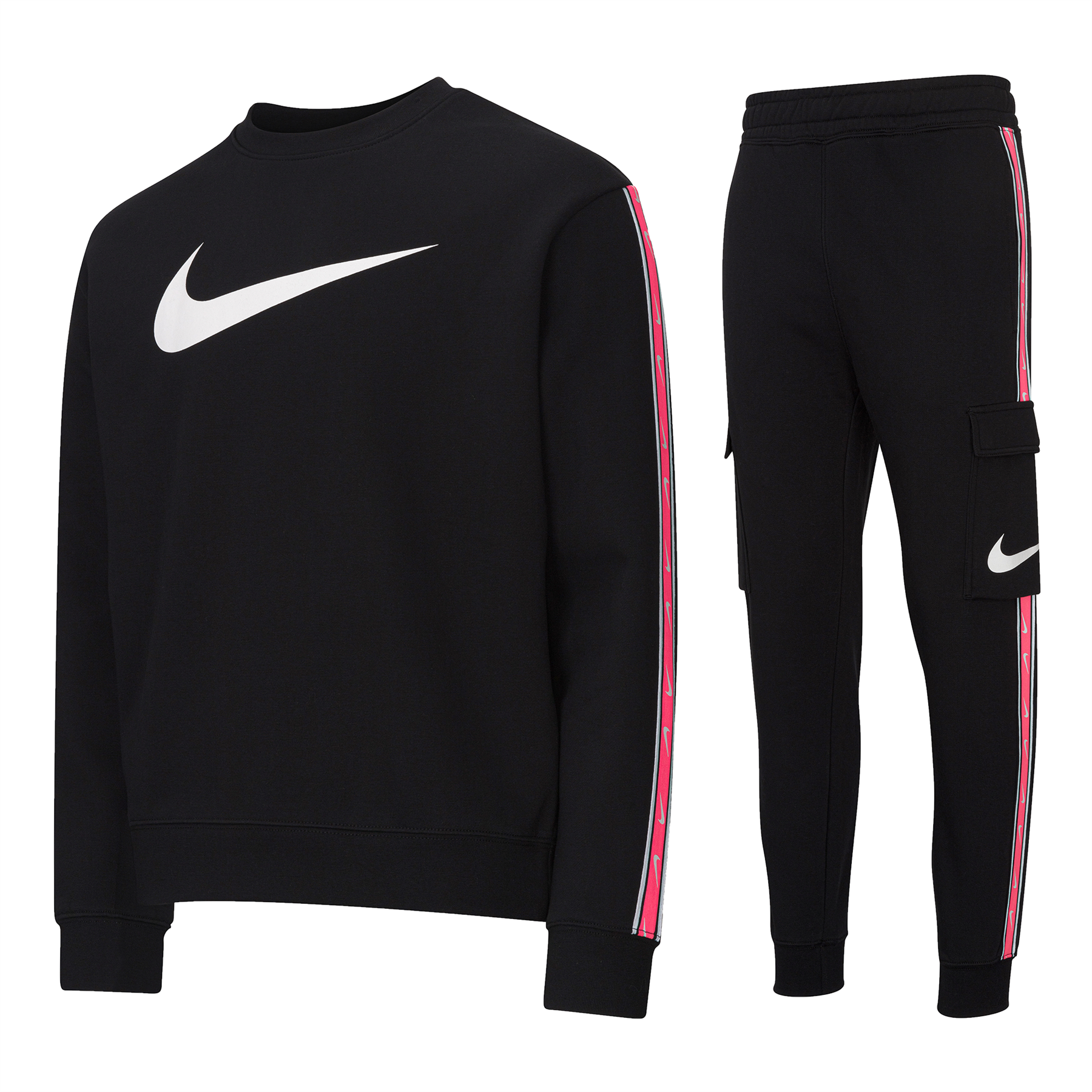Nike Sportswear Mens Repeat Crew Fleece Tracksuit Black/hyper Pink Cotton - Size Small | Nike Sale | Discount Designer Brands