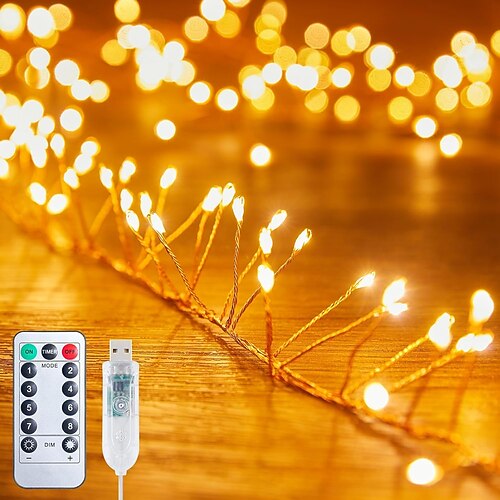 LED Feuerwerkskörper Feuerwerksform Kupferdraht Lichterkette 3m 100LED 6m 200LED mit Fernbedienung USB-betrieben für Baum Hochzeitsfeier Feiertagsdekoration für Zuhause im Freien wasserdicht Image