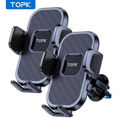 TOPK 2-Pack Phone Holders for your Car [Wider Clamp & Metal Hook] Car Phone Mount Air Vent Clip Cell