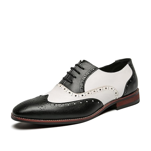 Klassische Oxford-Brogue-Spectator-Schuhe im Wingtip-Stil für Herren in Weiß und Braun, Abendschuhe aus echtem Leder im Gatsby-Stil der 1920er Jahre für Hochzeiten, Jazzpartys und formelle Anlässe Image